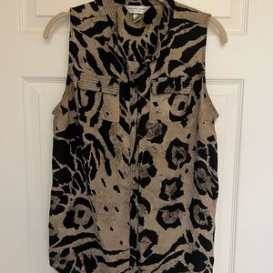 Christopher & Banks Black and Tan Animal Print Blouse